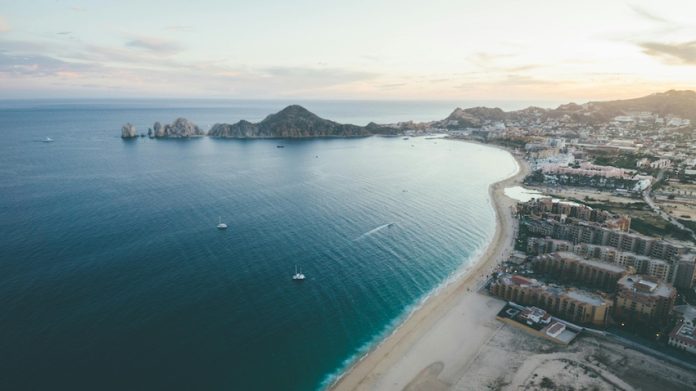 Panoramic view of a beach in Los Cabos, Baja California Sur.