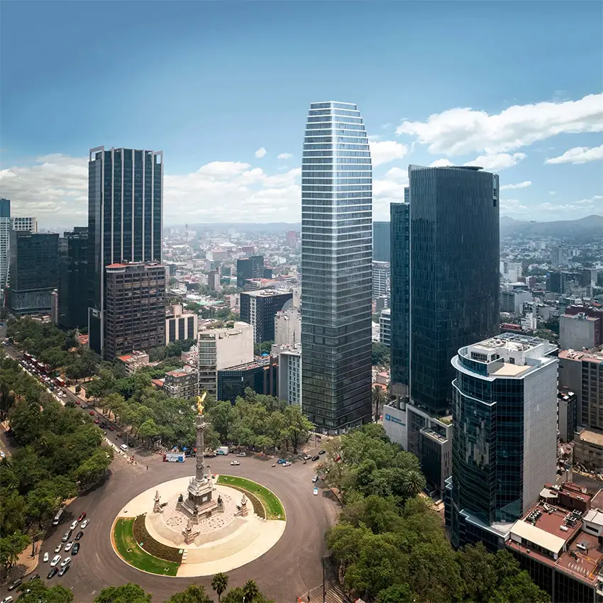 A rendering of Related Group's new skyscraper in Mexico City, just behind the Angel of Independence statue