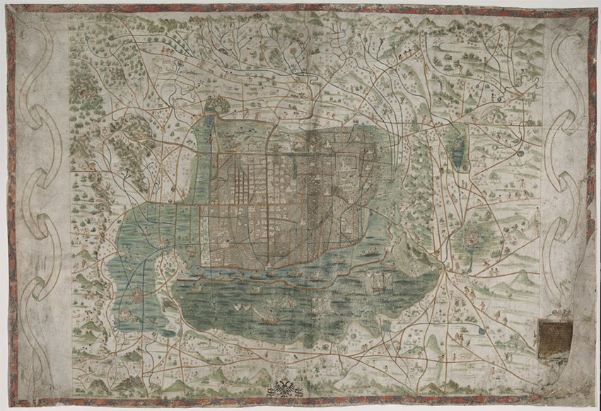 A centuries-old painted map of Mexico City or Tenochtitlán