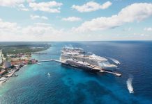 A cruise ship arrives in Cozumel, Quintana Roo state.