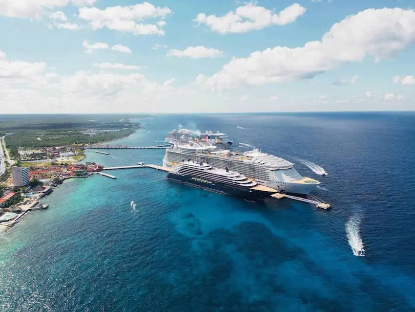 A cruise ship arrives in Cozumel, Quintana Roo state.