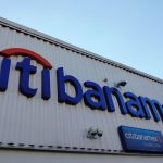 A three-dimensional Citibanamex logo on a Citibank building in Mexico.