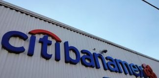 A three-dimensional Citibanamex logo on a Citibank building in Mexico.