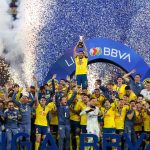 América celebrates its third championship after beating Rayados del Monterrey 3 goals to 2 on aggregate at the BBVA stadium, in the Apertura 2024