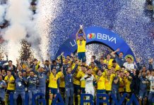 América celebrates its third championship after beating Rayados del Monterrey 3 goals to 2 on aggregate at the BBVA stadium, in the Apertura 2024