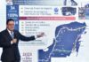 A map of the Maya Train at a press conference