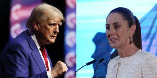 Two photos, one of Donald Trump and one of Claudia Sheinbaum