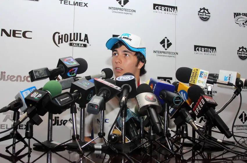 Sergio Pérez at a press conference in Guadalajara in 2012