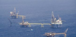 Floating rigs of a Pemex offshore oil drilling field, made possible by suppliers of goods and services