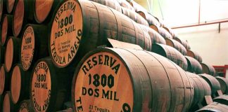 Barrels of surplus tequila sit in storage