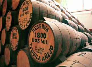 Barrels of surplus tequila sit in storage