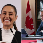 Two photos, one of Mexico president claudia sheinbaum and the other of Canada Prime Minister Mark Carney