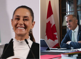 Two photos, one of Mexico president claudia sheinbaum and the other of Canada Prime Minister Mark Carney