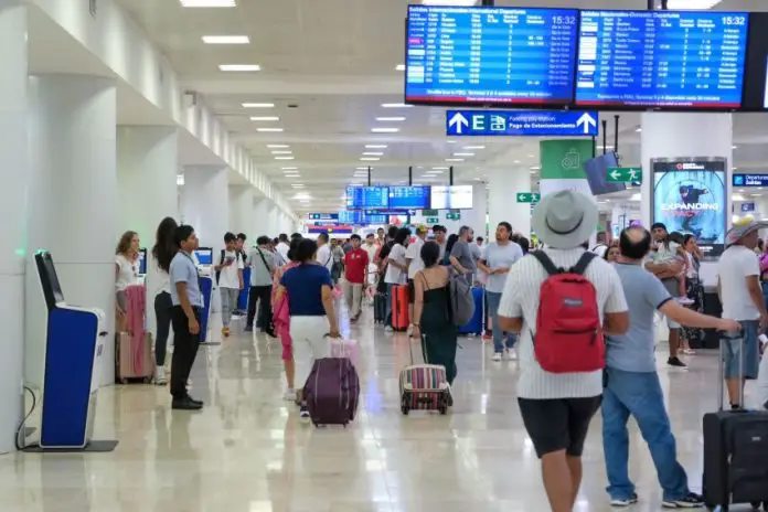 People at Felipe Carrillo Puerto Airport in Tulum, Quintana Roo.