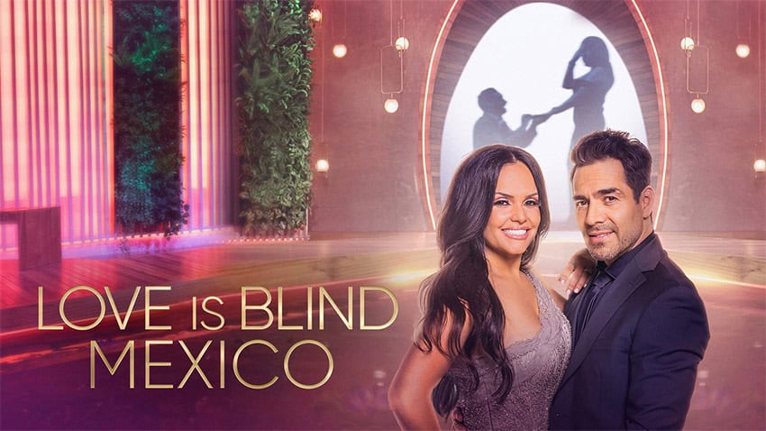 A promotional image showing the lead couple of the TV show Love is Blind Mexico, one of MND staff's best 2024 shows