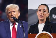 Two photos, one of U.S. President-elect Trump and another of Mexican President Claudia Sheinbaum