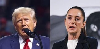 Two photos, one of U.S. President-elect Trump and another of Mexican President Claudia Sheinbaum