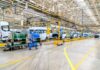 Chassis and machinery inside a car factory