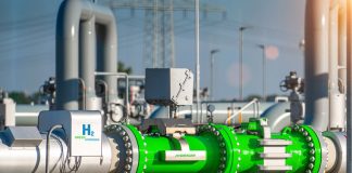 A photo illustration of a speculative green hydrogen pipeline for illustrative purposes only