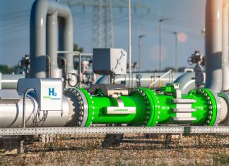 A photo illustration of a speculative green hydrogen pipeline for illustrative purposes only