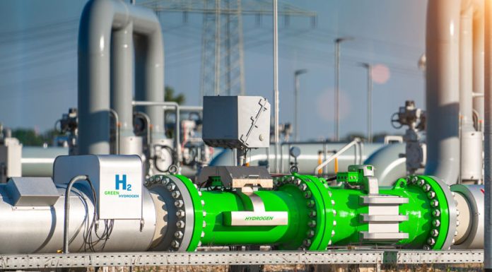 A photo illustration of a speculative green hydrogen pipeline for illustrative purposes only