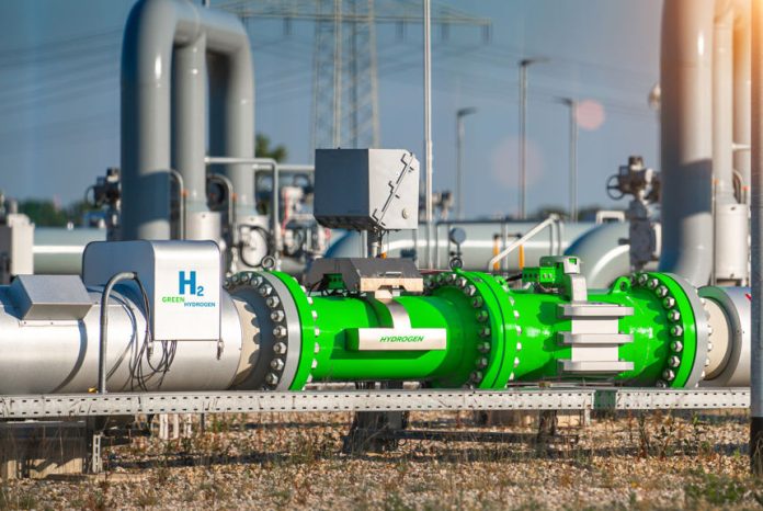 A photo illustration of a speculative green hydrogen pipeline for illustrative purposes only