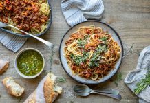 a pasta dish on a table