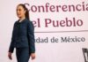 President Claudia Sheinbaum leaves the stage after her Monday morning press conference