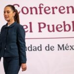 President Claudia Sheinbaum leaves the stage after her Monday morning press conference