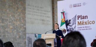 Accompanied by cabinet ministers including Ebrard and Finance Minister Rogelio Ramírez de la O, Sheinbaum outlined 12 specific goals of Plan México to an audience that included government and business sector representatives.