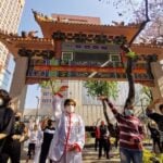 People perform a Taichi class in Plaza Santos Degollados, in the Center, as part of the outdoor activities that have been organized for the arrival of spring