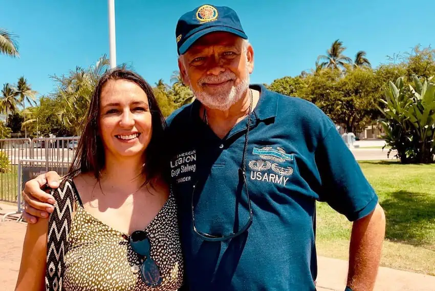 George Stellweg, Commander, American Legion Post 2 Mexico City, attending a U.S. Coast Guard cutter tour in Puerto Vallarta, Mexico, with his wife.