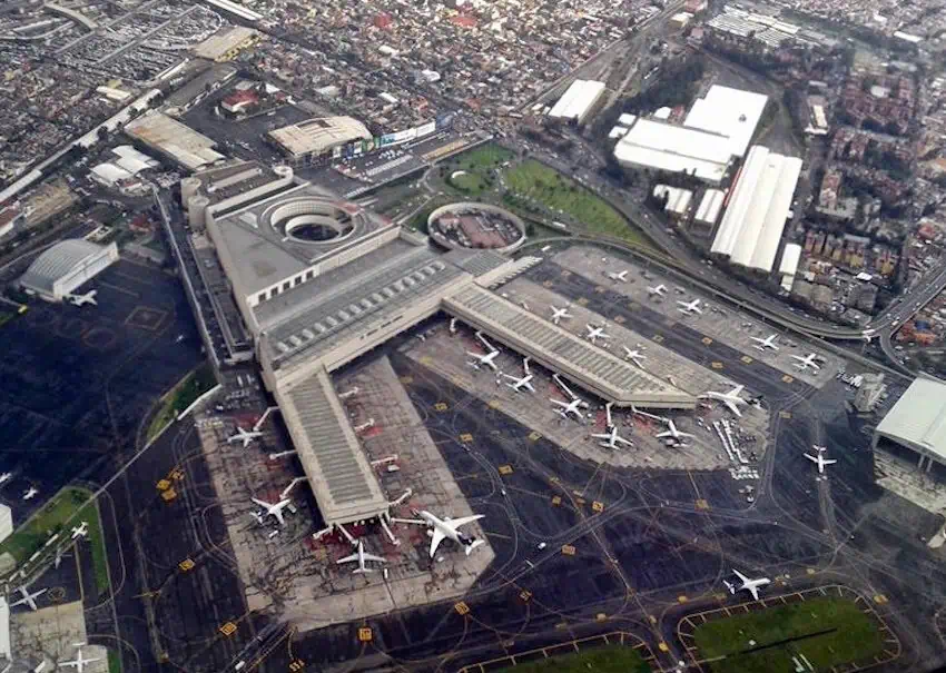 Aerial view of Terminal 2 of Mexico City International Airport T2 CDMX.