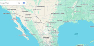 A screenshot of a map of Mexico and the southern U.S., showing from California to Georgia.