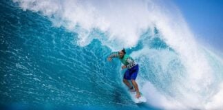 Mexican surf Alan Cleland gets barreled surfing an overhead wave
