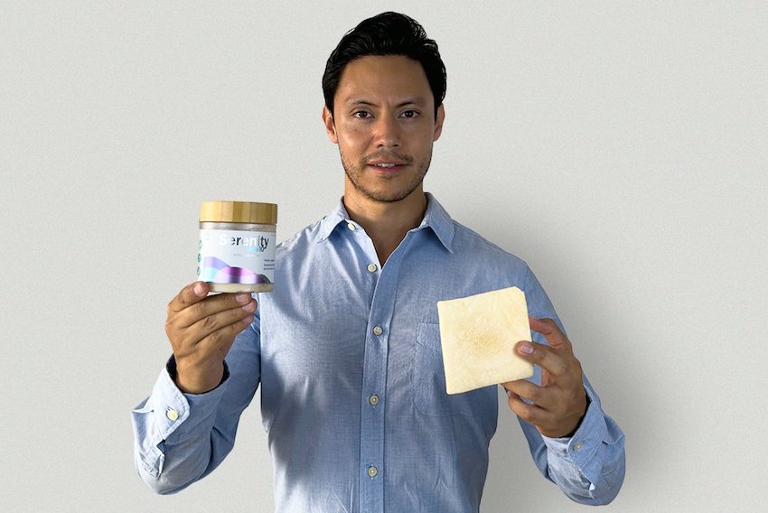 Enrique González holding a Nanoblast product. 