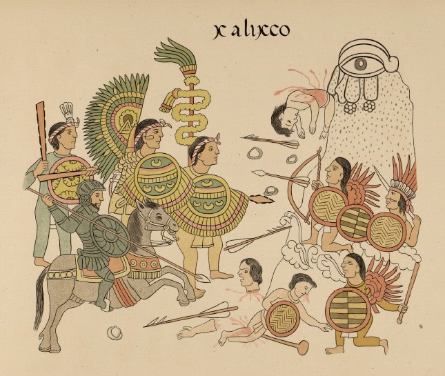 Fragment of the Lienzo de Tlaxcala depicting the conquest of Xalisco.