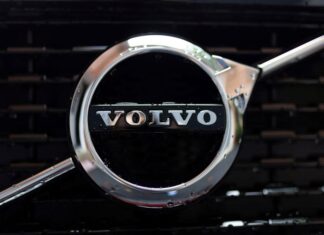 Logo of Swedish car manufacturer Volvo.