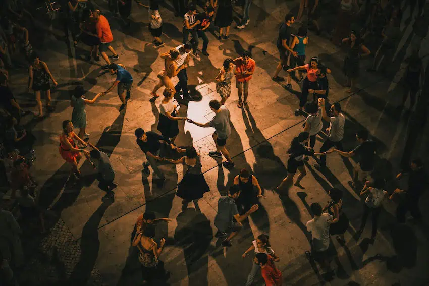 People dancing in the street.