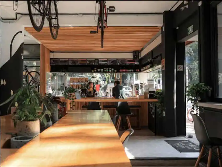 View of bar at Blend Station co-working space and cafe