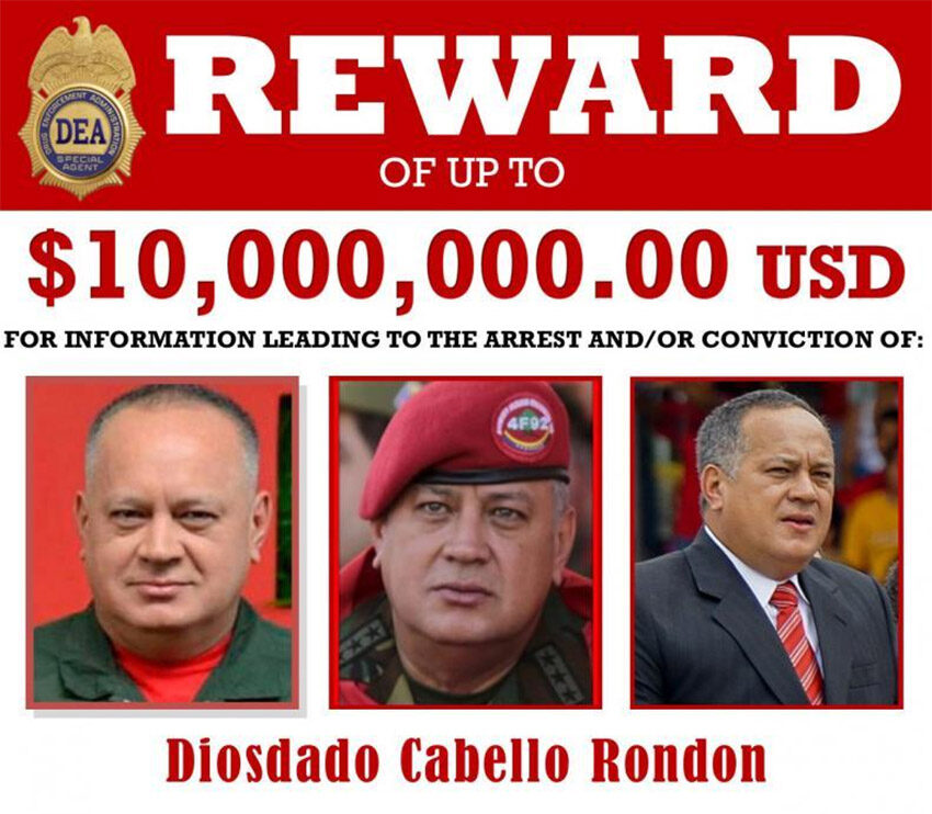 A DEA wanted poster for the Interior Minister of Venezuela