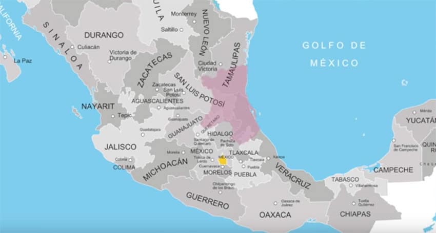 A map showing Mexico's La Huasteca region