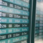 A departures board at an airport