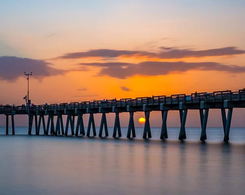 Gulf of Mexico seascape sunset with bridge in Venice, Florida