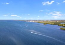 Drone shot of the blue waters of the Gulf of Mexico