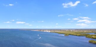 Drone shot of the blue waters of the Gulf of Mexico