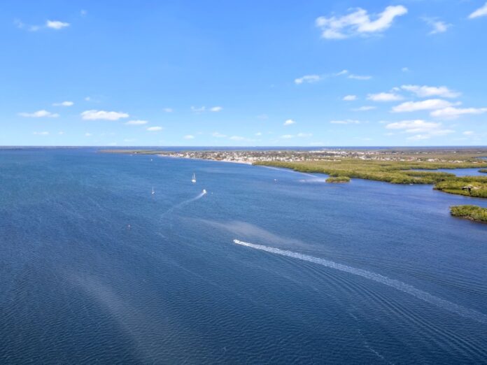 Drone shot of the blue waters of the Gulf of Mexico