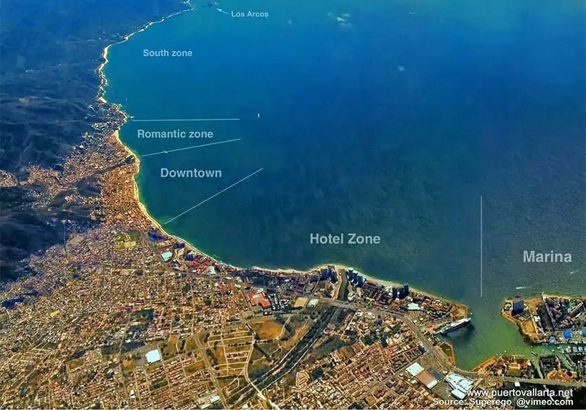 An aerial view of Banderas Bay, home of the Vallarta mud turtle