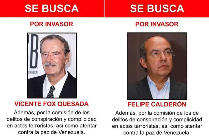 Wanted posters for two former Mexican presidents, emitted by Venezuela