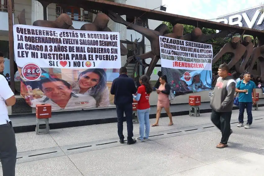 Signs protesting nepotism in Guerrero, Mexico